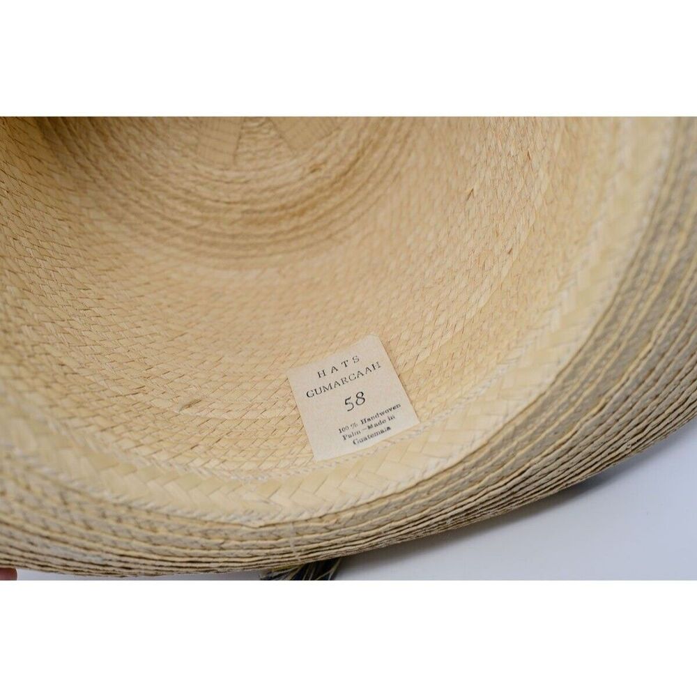 Gumarcaah Handwoven Palm Straw Hat With Black Trim & Blue Band Guatemala - Picture 5 of 5